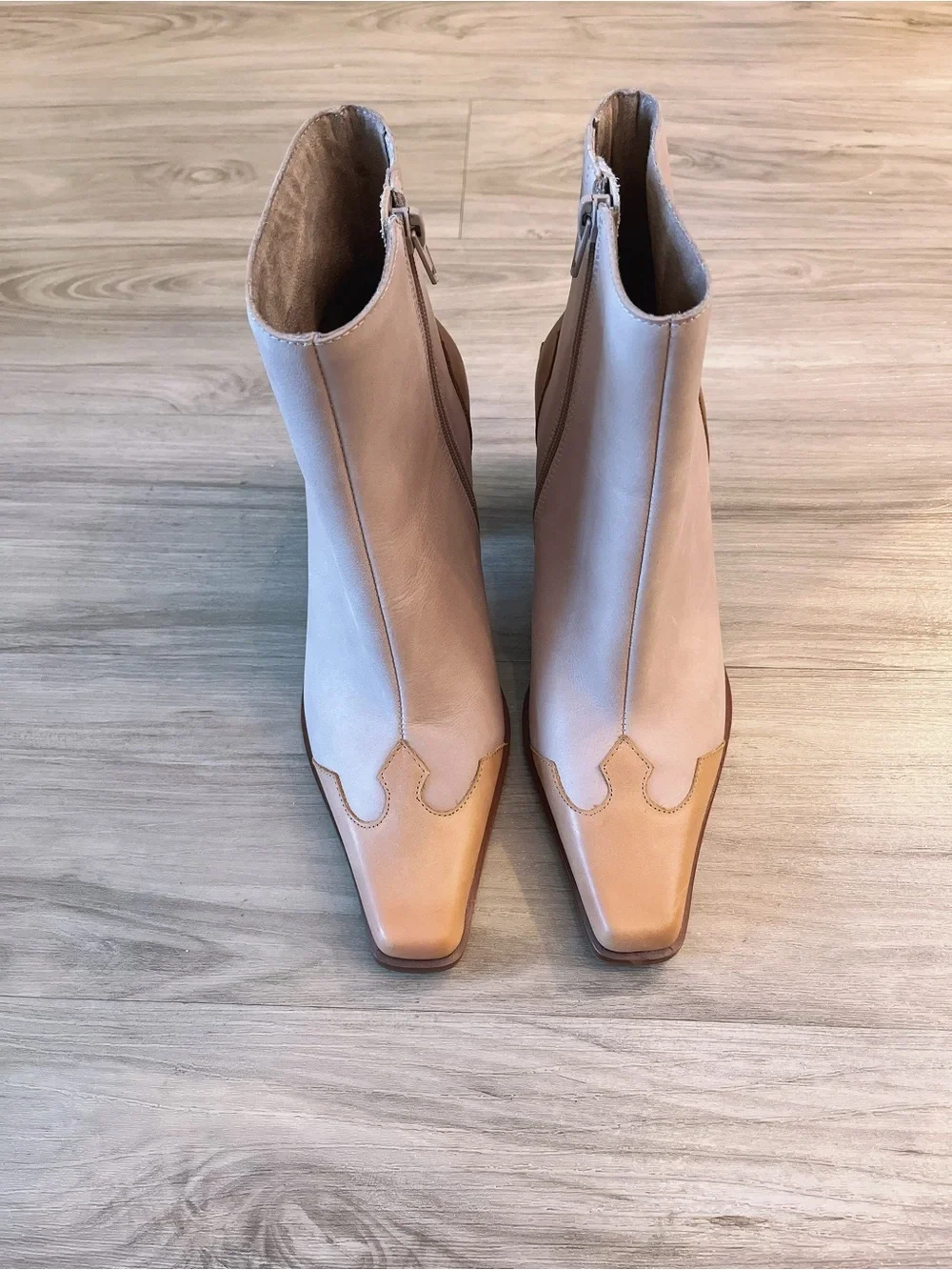 Jeffrey Campbell Snip Square Toe Two-Tone Beige & Tan Ankle Boots Booties Size 7